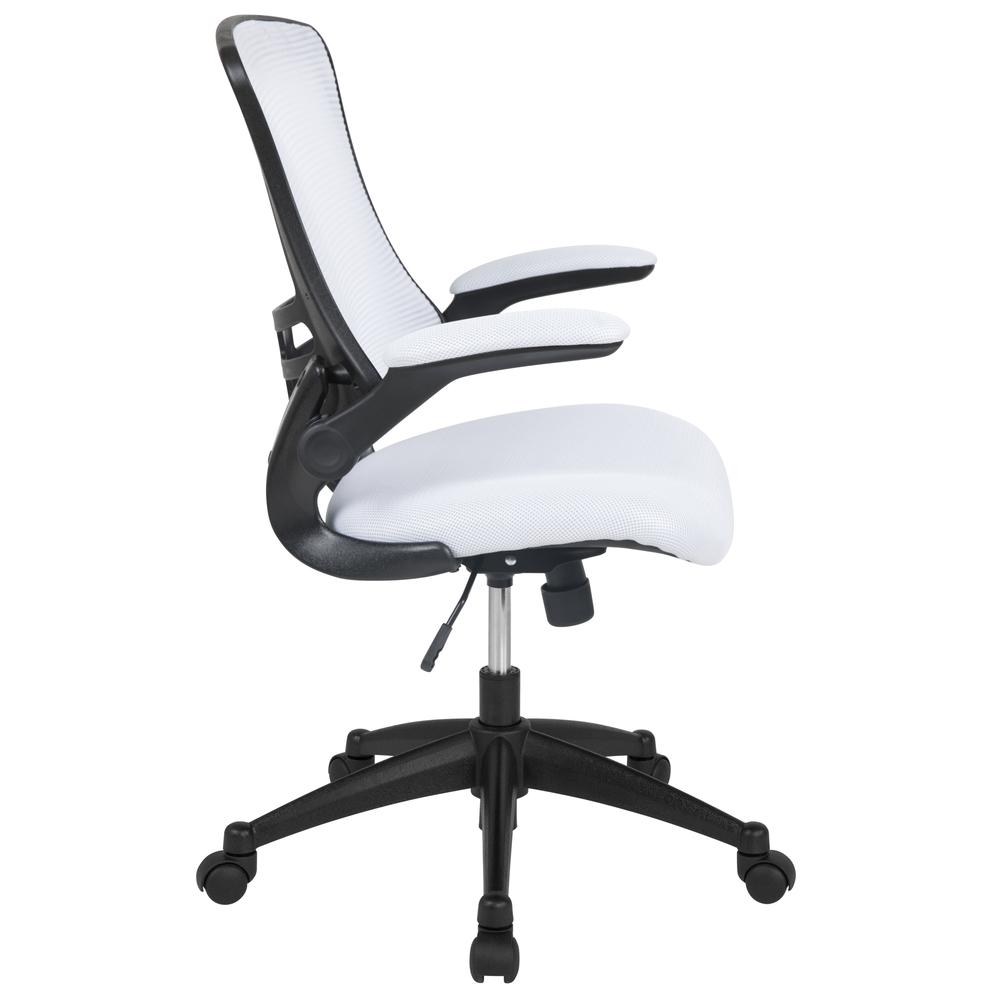 Mid-Back White Mesh Swivel Ergonomic Task Office Chair with Flip-Up Arms. Picture 3