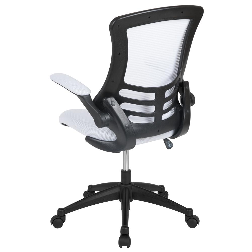 Mid-Back White Mesh Swivel Ergonomic Task Office Chair with Flip-Up Arms. Picture 5