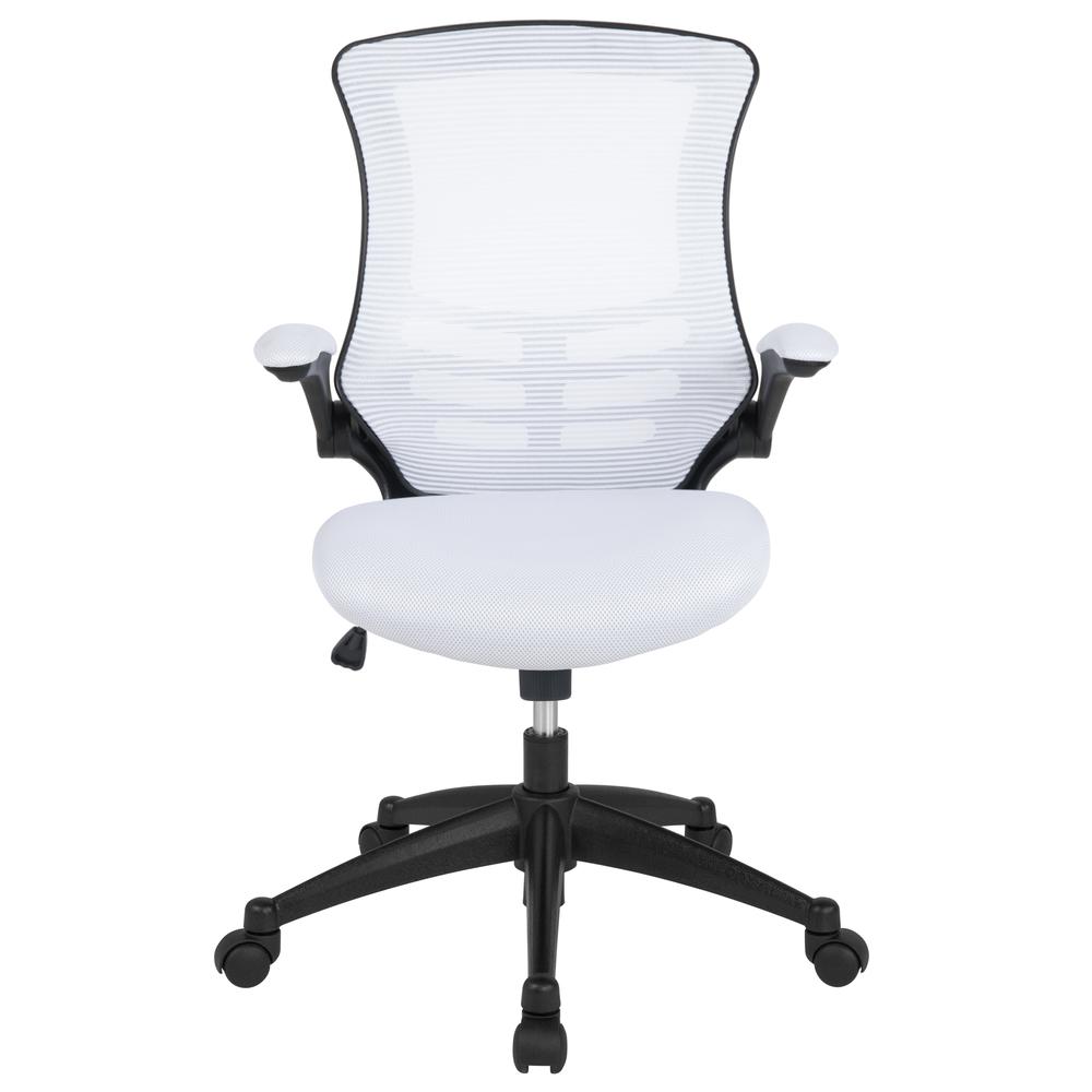 Mid-Back White Mesh Swivel Ergonomic Task Office Chair with Flip-Up Arms. Picture 5