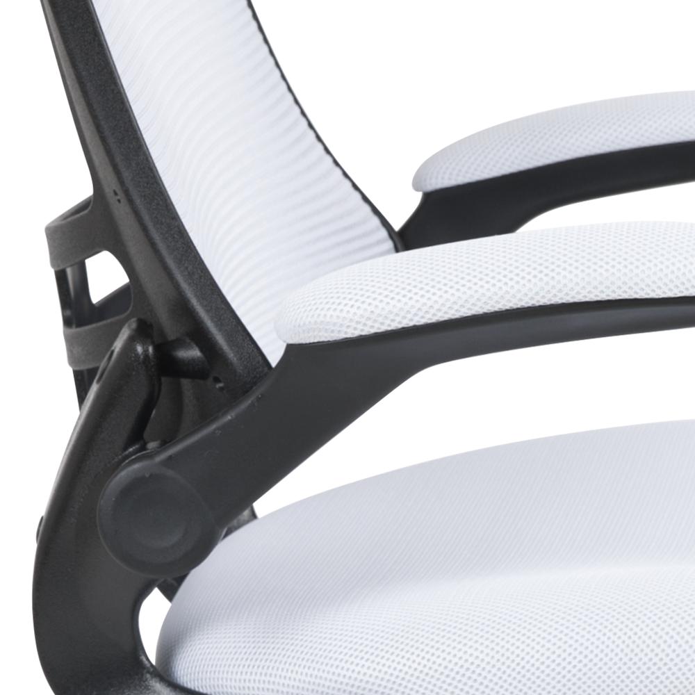 Mid-Back White Mesh Swivel Ergonomic Task Office Chair with Flip-Up Arms. Picture 7