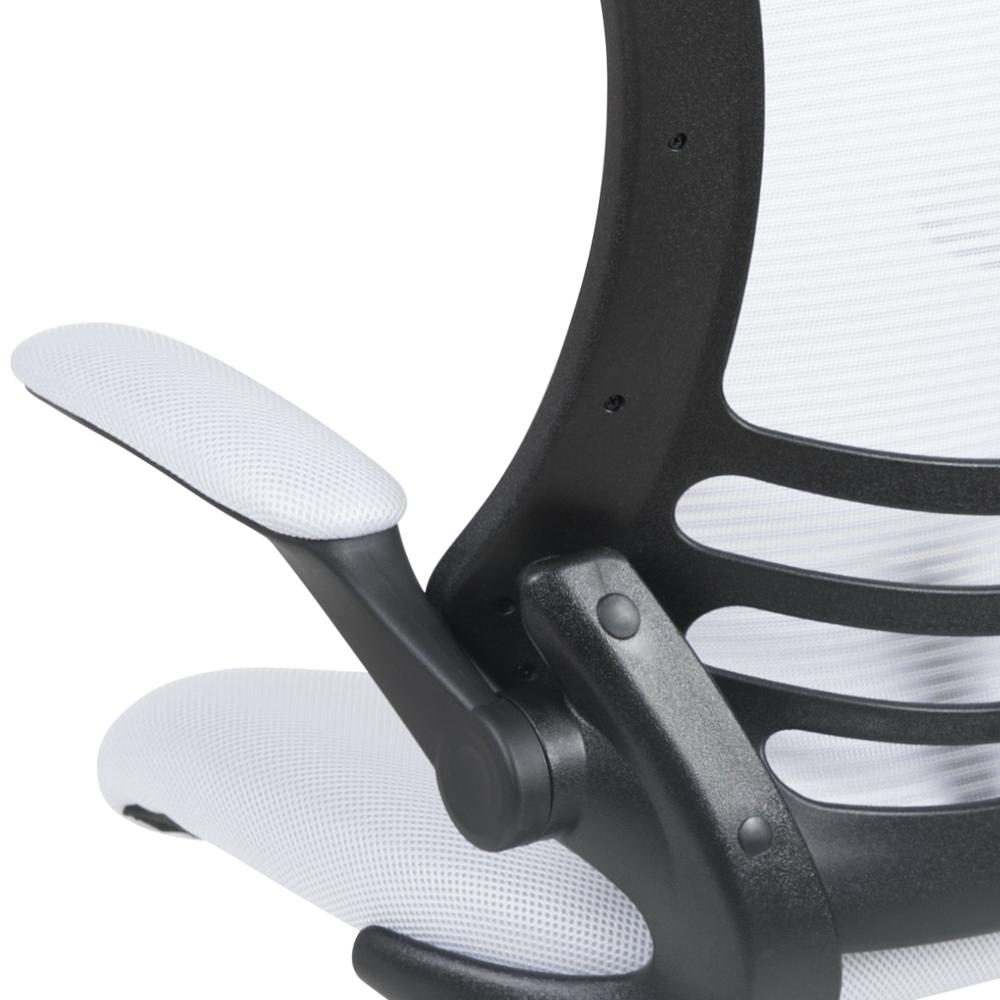 Mid-Back White Mesh Swivel Ergonomic Task Office Chair with Flip-Up Arms. Picture 8