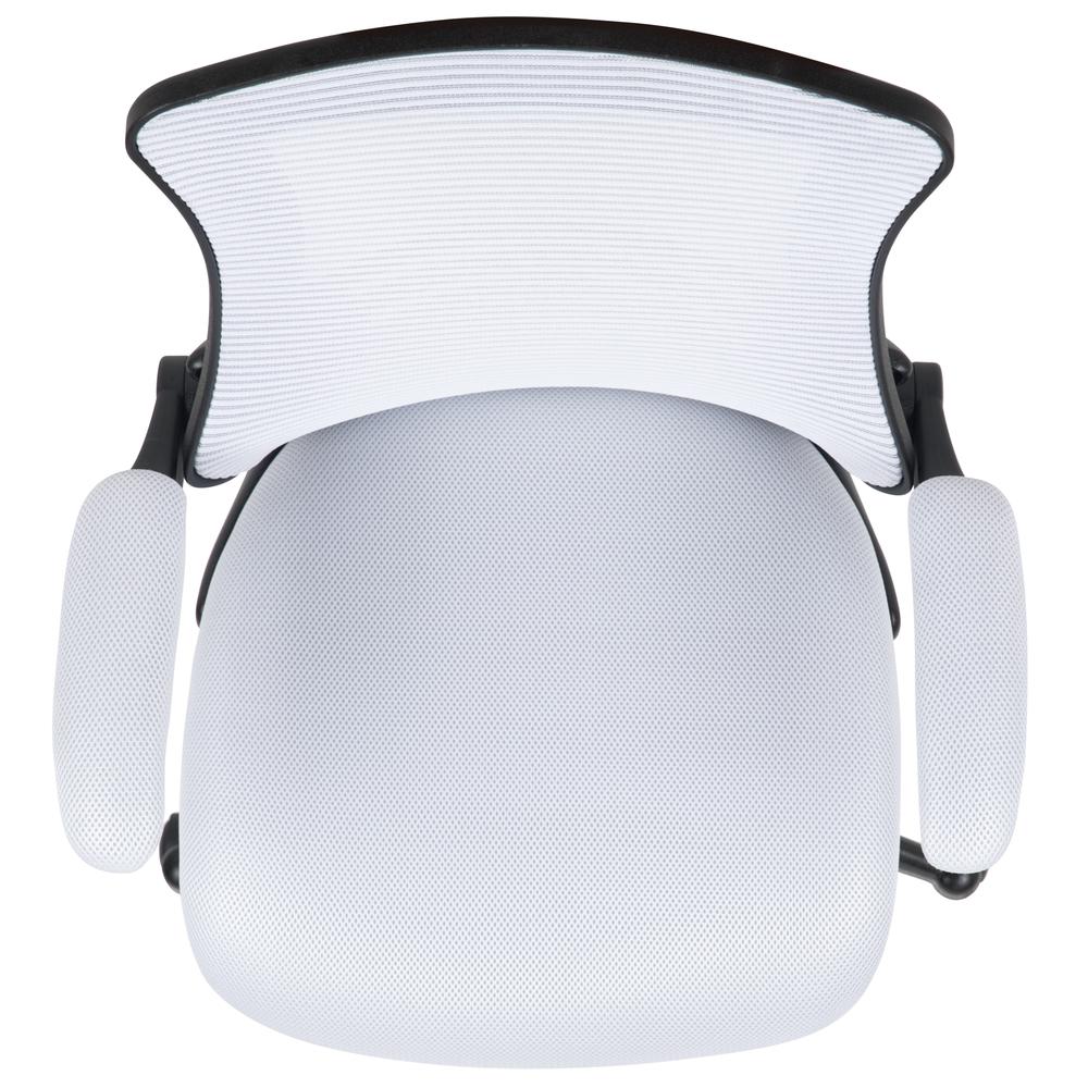 Mid-Back White Mesh Swivel Ergonomic Task Office Chair with Flip-Up Arms. Picture 9