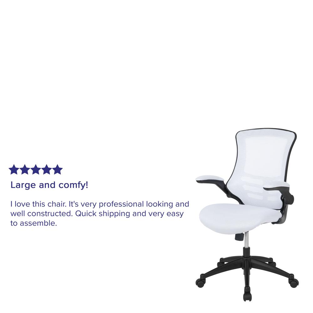 Mid-Back White Mesh Swivel Ergonomic Task Office Chair with Flip-Up Arms. Picture 12