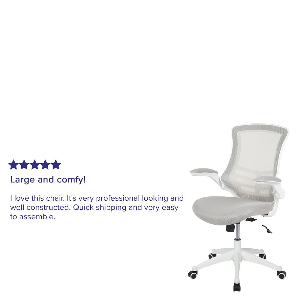 Mid-Back Light Gray Mesh Swivel Ergonomic Task Office Chair with White Frame and Flip-Up Arms. Picture 12