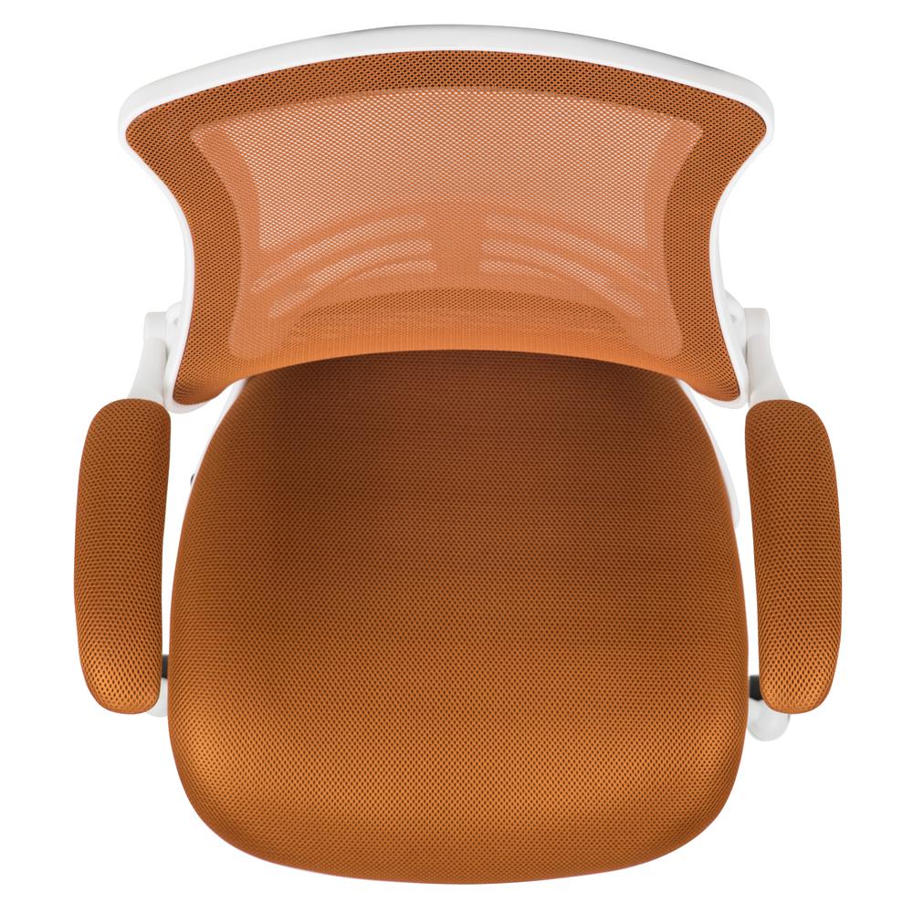Mid-Back Tan Mesh Swivel Ergonomic Task Office Chair with White Frame and Flip-Up Arms. Picture 9