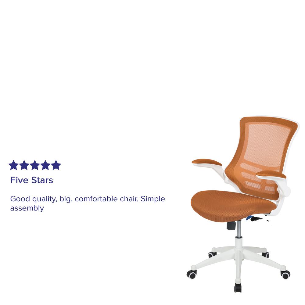 Mid-Back Tan Mesh Swivel Ergonomic Task Office Chair with White Frame and Flip-Up Arms. Picture 12