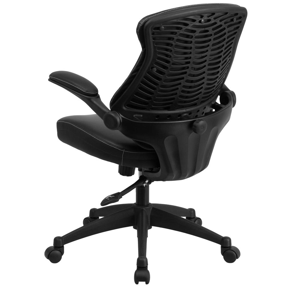 Mid-Back Black LeatherSoft Executive Swivel Ergonomic Office Chair with Back Angle Adjustment and Flip-Up Arms. Picture 3