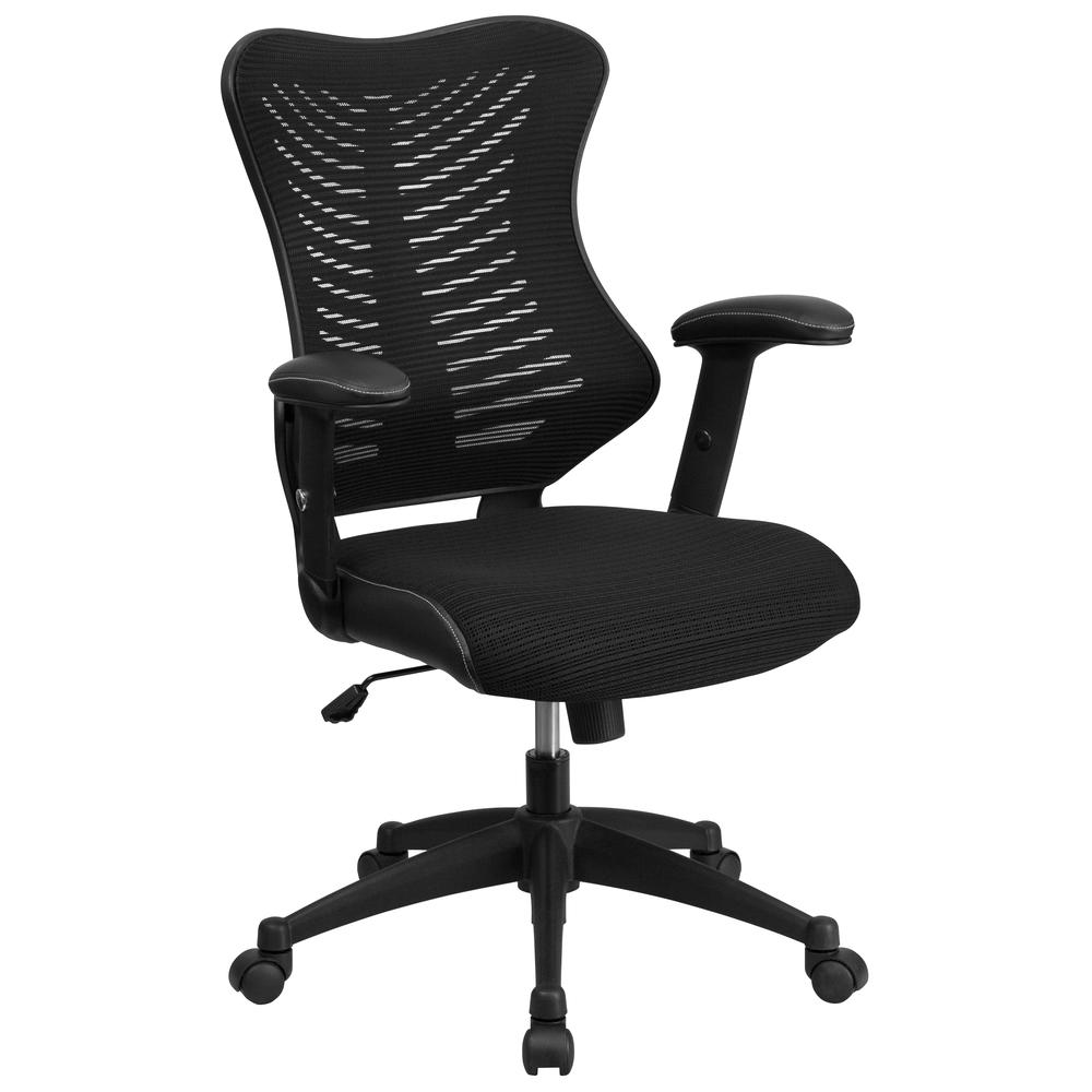 High Back Designer Black Mesh Executive Swivel Ergonomic Office Chair with Adjustable Arms. Picture 1