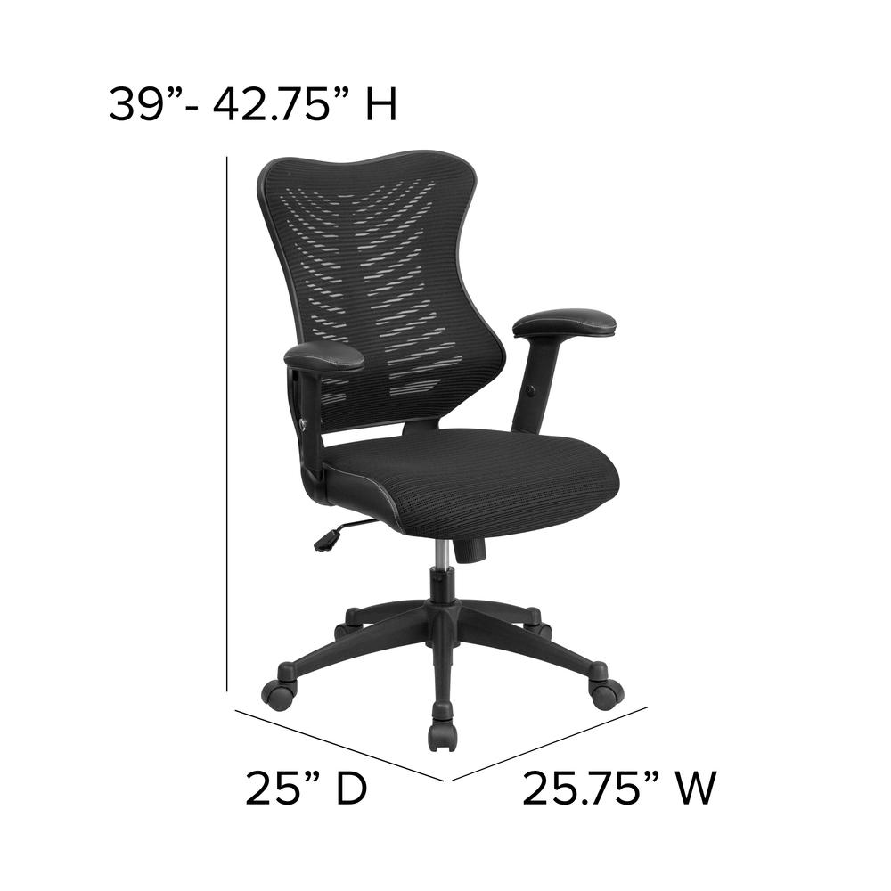 High Back Designer Black Mesh Executive Swivel Ergonomic Office Chair with Adjustable Arms. Picture 2
