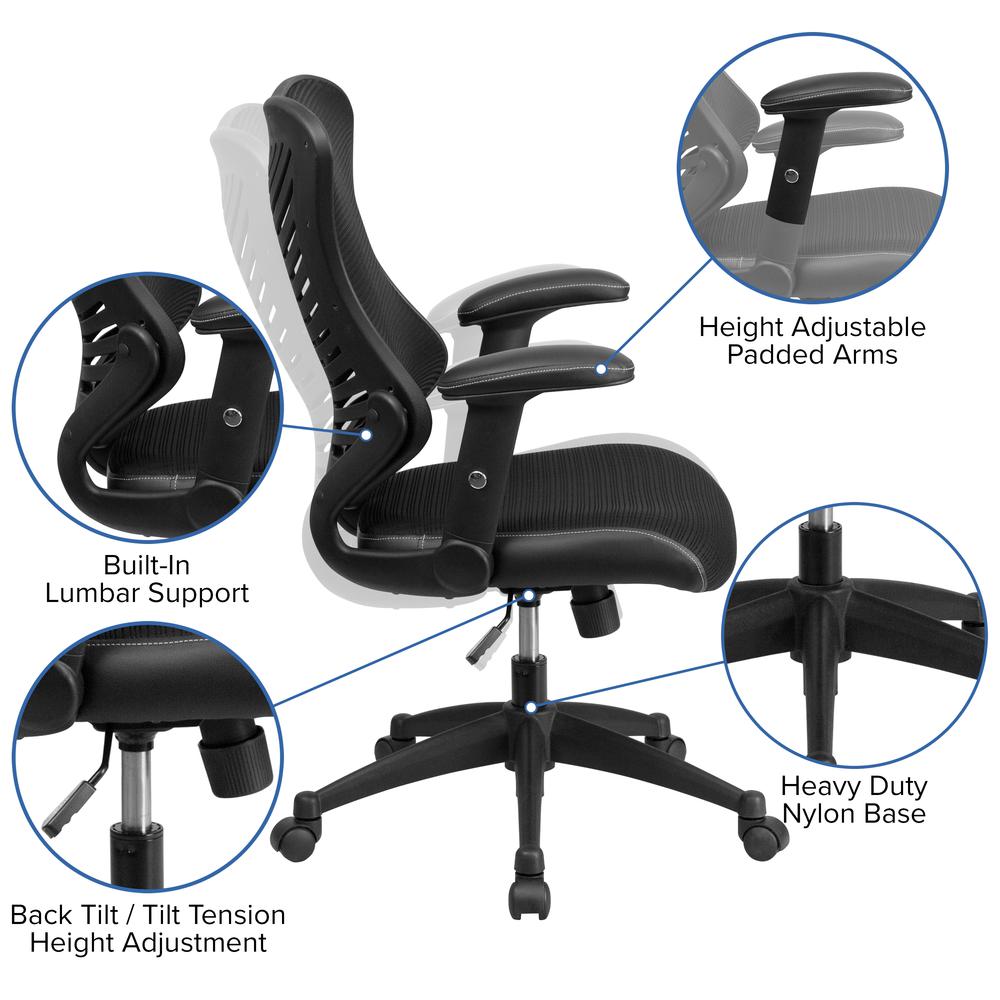 High Back Designer Black Mesh Executive Swivel Ergonomic Office Chair with Adjustable Arms. Picture 6