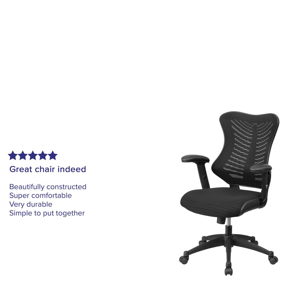 High Back Designer Black Mesh Executive Swivel Ergonomic Office Chair with Adjustable Arms. Picture 10
