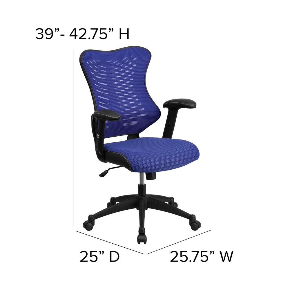 High Back Designer Blue Mesh Executive Swivel Ergonomic Office Chair with Adjustable Arms. Picture 2