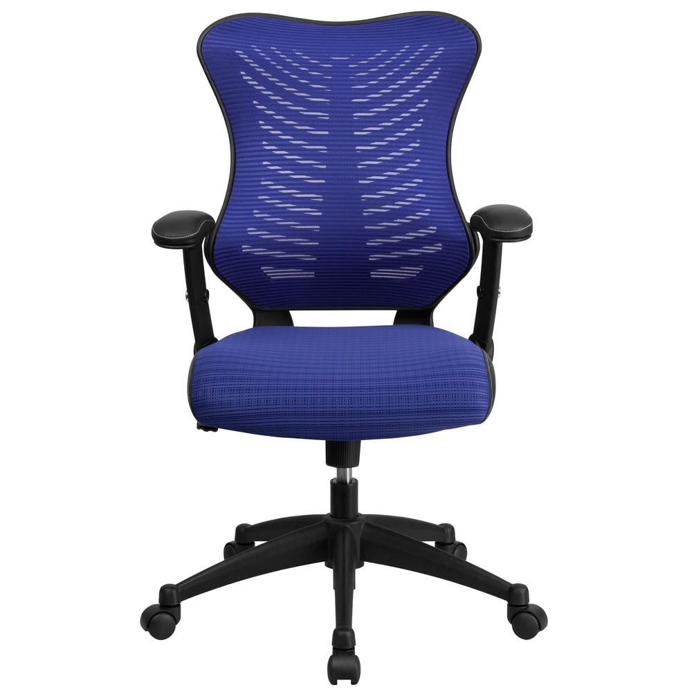 High Back Designer Blue Mesh Executive Swivel Ergonomic Office Chair with Adjustable Arms. Picture 5