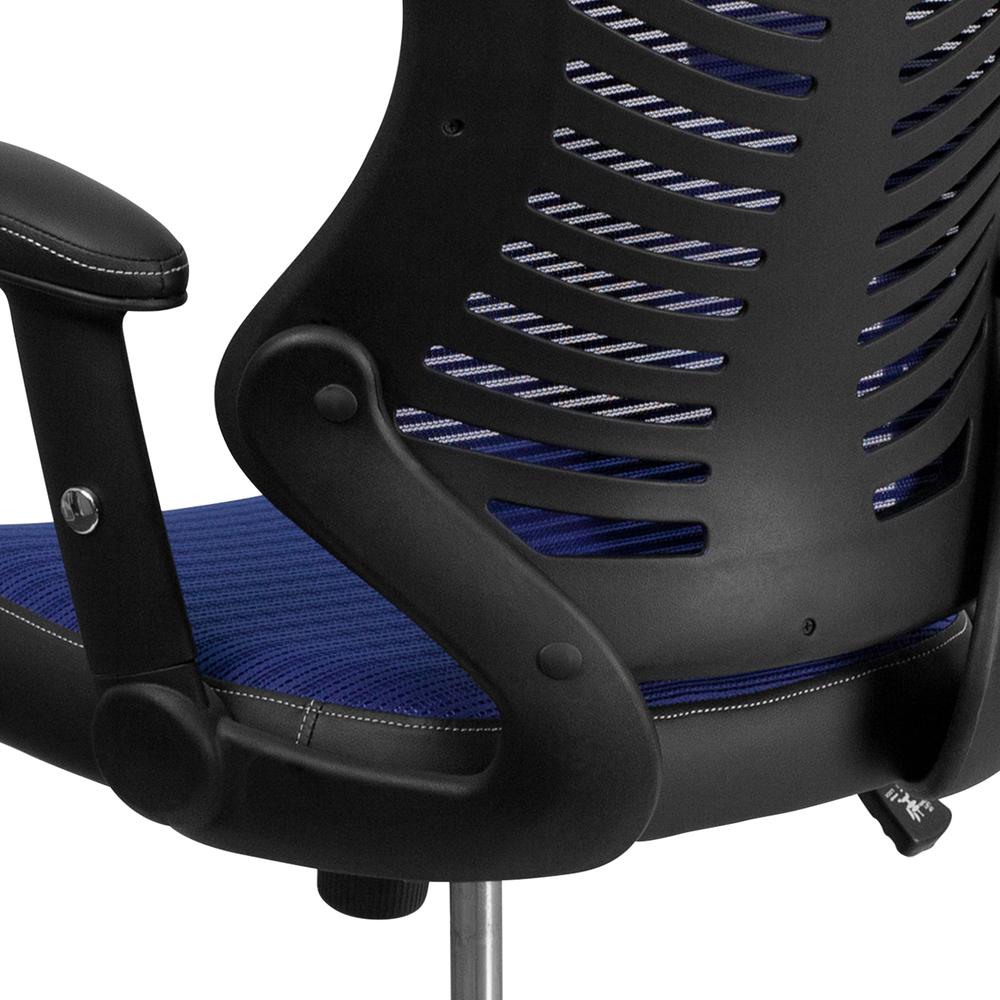 High Back Designer Blue Mesh Executive Swivel Ergonomic Office Chair with Adjustable Arms. Picture 8