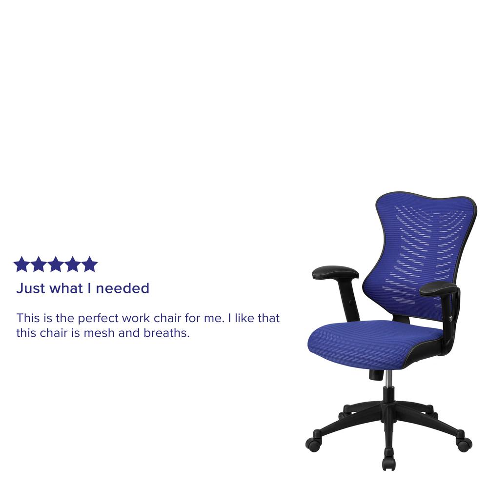 High Back Designer Blue Mesh Executive Swivel Ergonomic Office Chair with Adjustable Arms. Picture 10