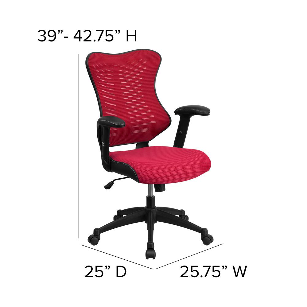 High Back Designer Burgundy Mesh Executive Swivel Ergonomic Office Chair with Adjustable Arms. Picture 2
