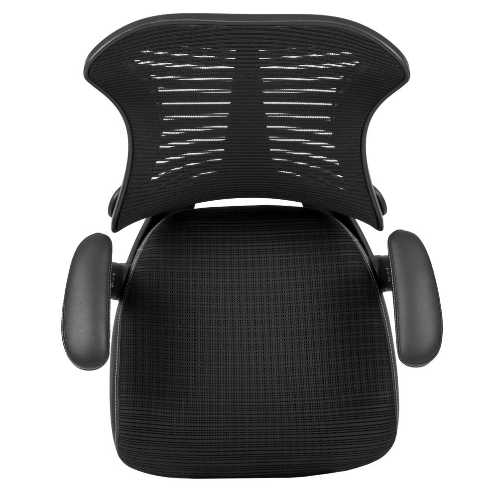 Designer Black Mesh Sled Base Side Reception Chair with Adjustable Arms. Picture 9