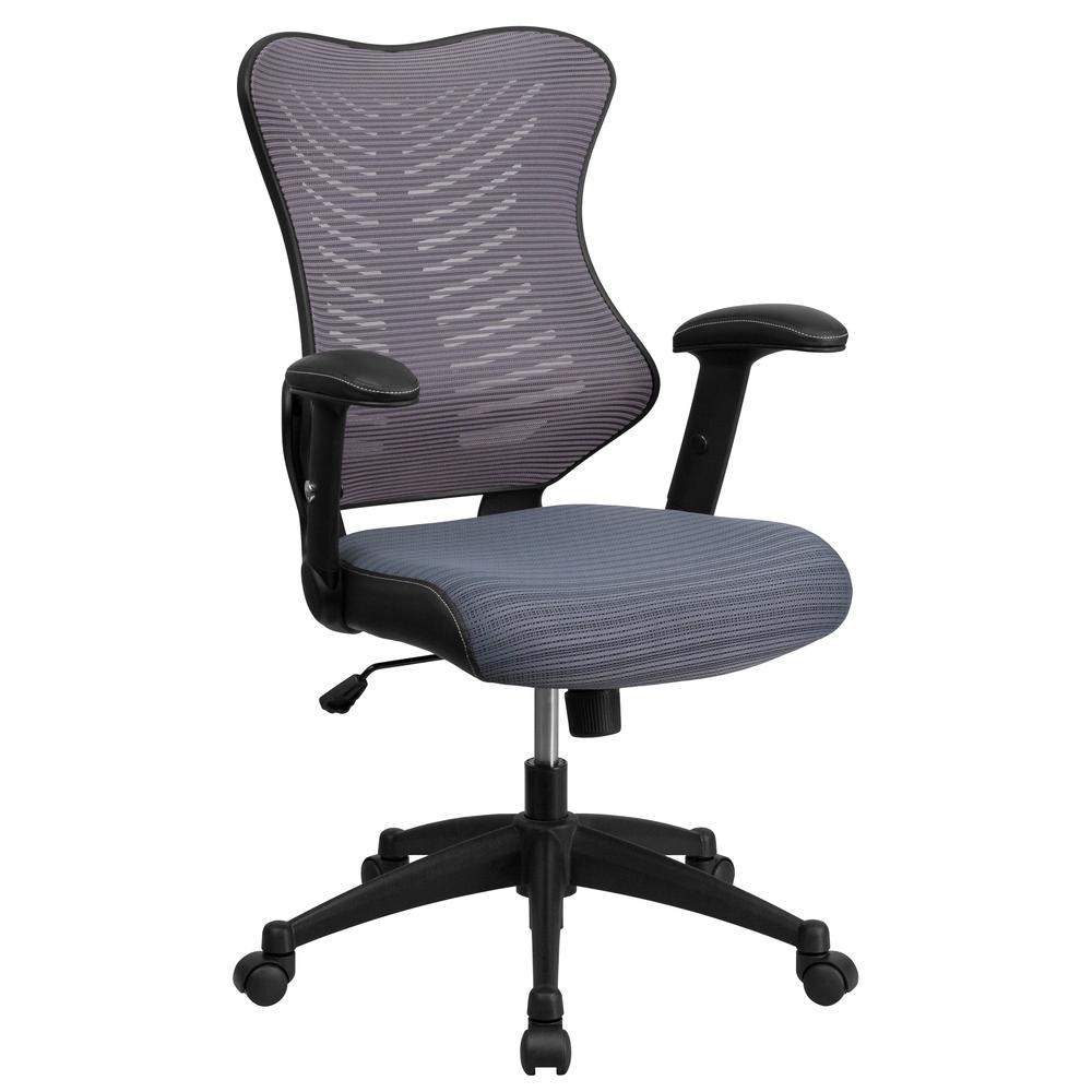 High Back Designer Gray Mesh Executive Swivel Ergonomic Office Chair with Adjustable Arms. The main picture.