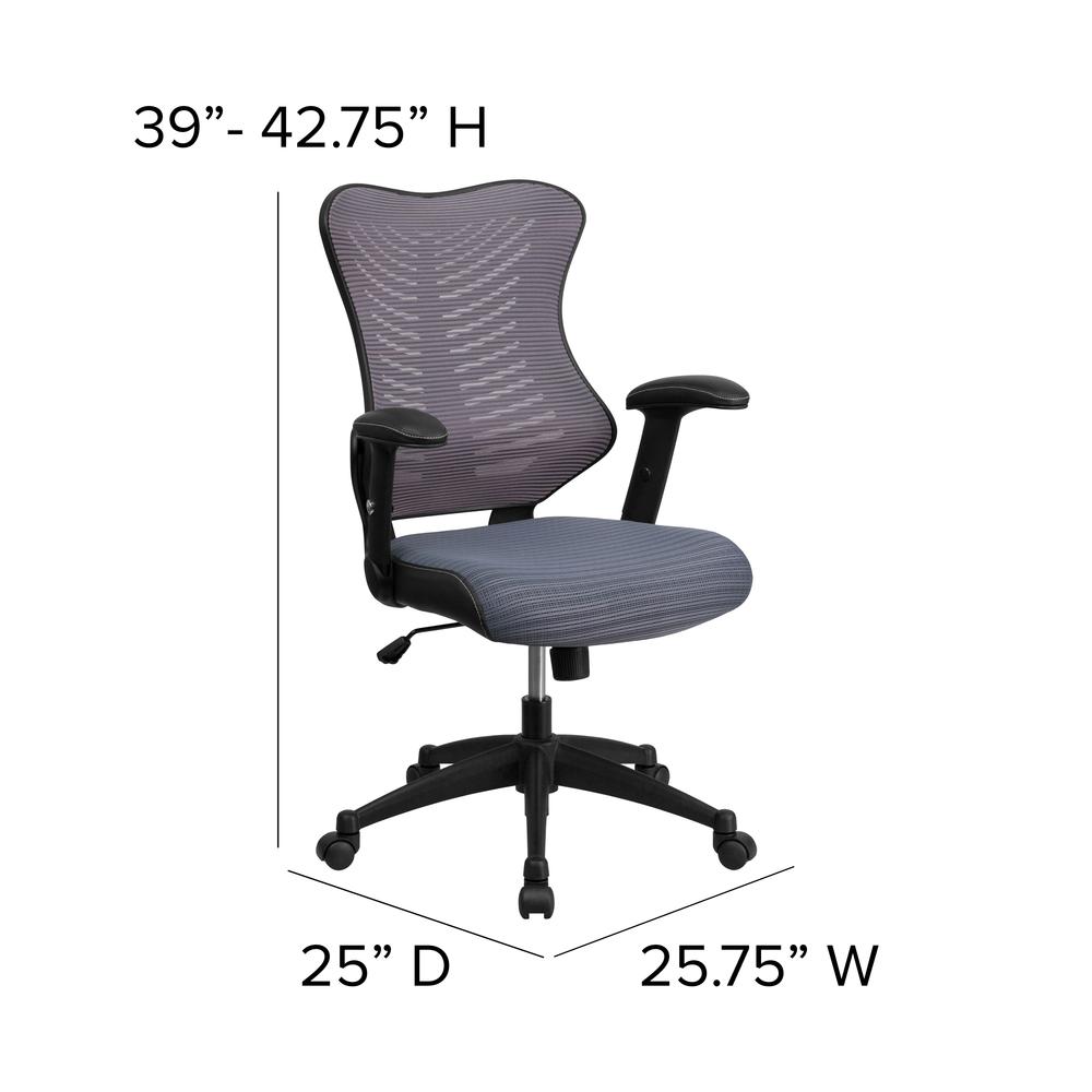 High Back Designer Gray Mesh Executive Swivel Ergonomic Office Chair with Adjustable Arms. Picture 2