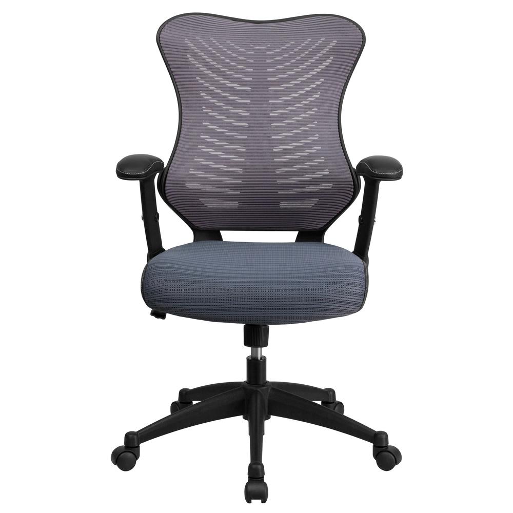 High Back Designer Gray Mesh Executive Swivel Ergonomic Office Chair with Adjustable Arms. Picture 5