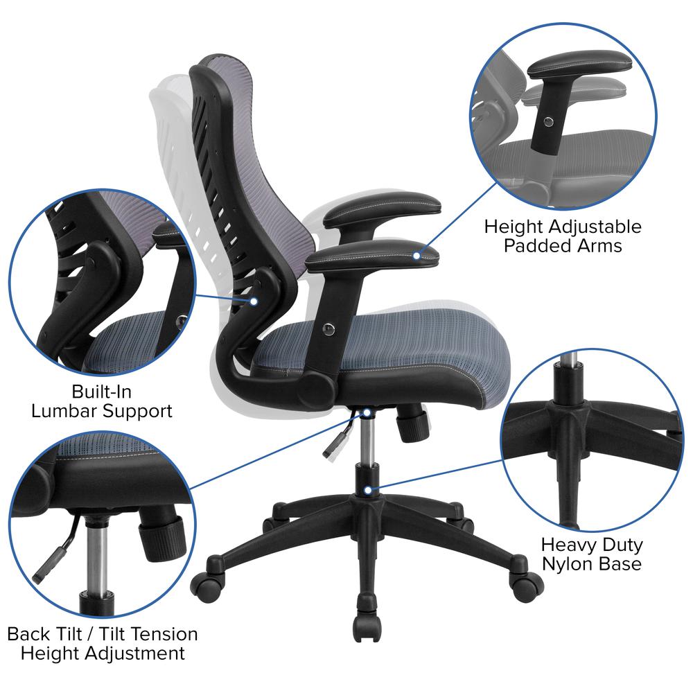 High Back Designer Gray Mesh Executive Swivel Ergonomic Office Chair with Adjustable Arms. Picture 6