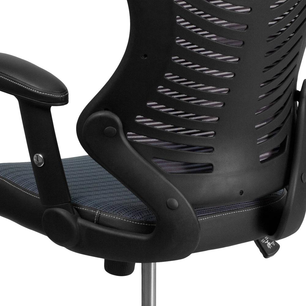 High Back Designer Gray Mesh Executive Swivel Ergonomic Office Chair with Adjustable Arms. Picture 8