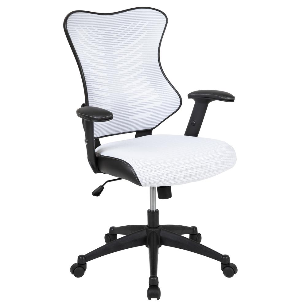 High Back Designer White Mesh Executive Swivel Ergonomic Office Chair with Adjustable Arms. The main picture.