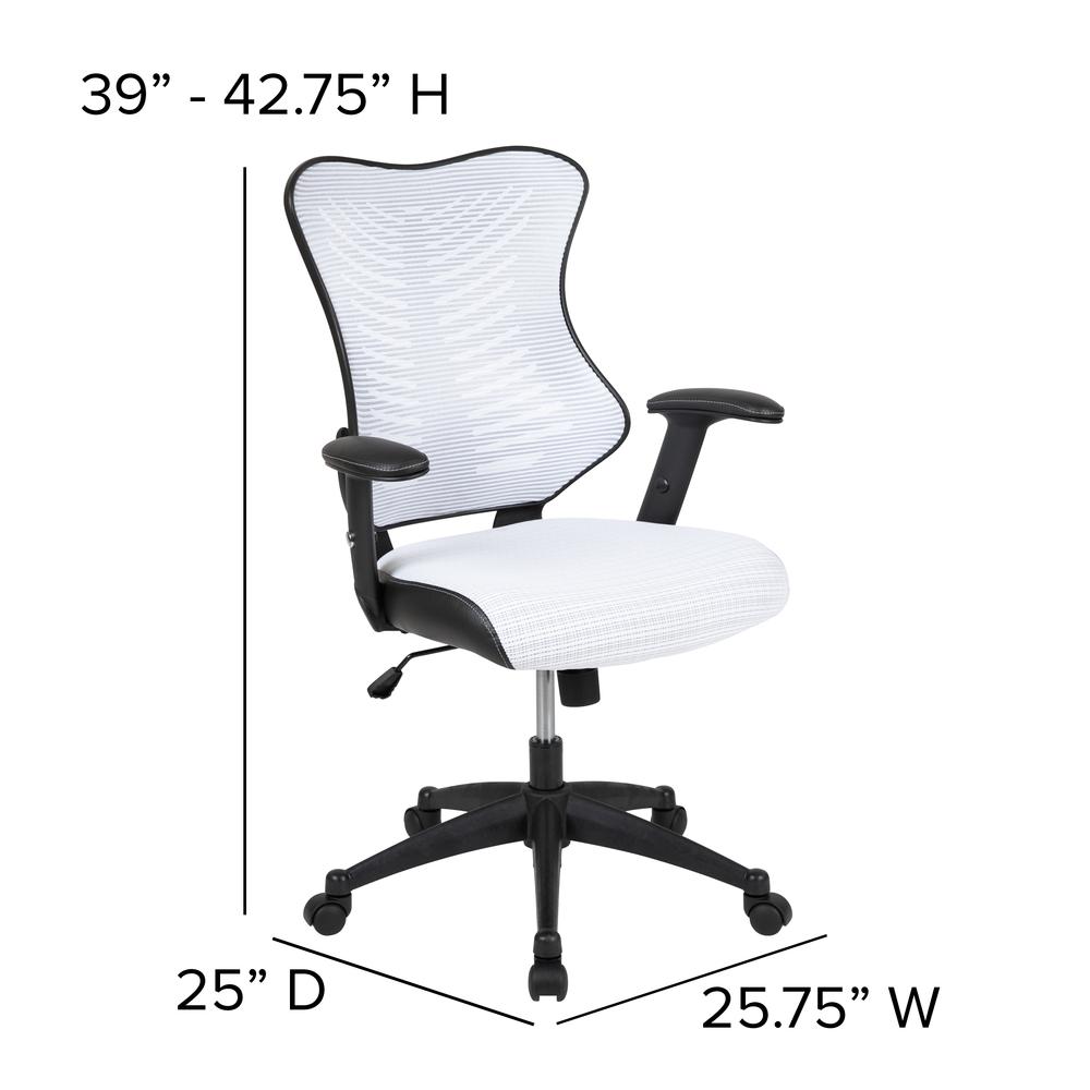High Back Designer White Mesh Executive Swivel Ergonomic Office Chair with Adjustable Arms. Picture 2