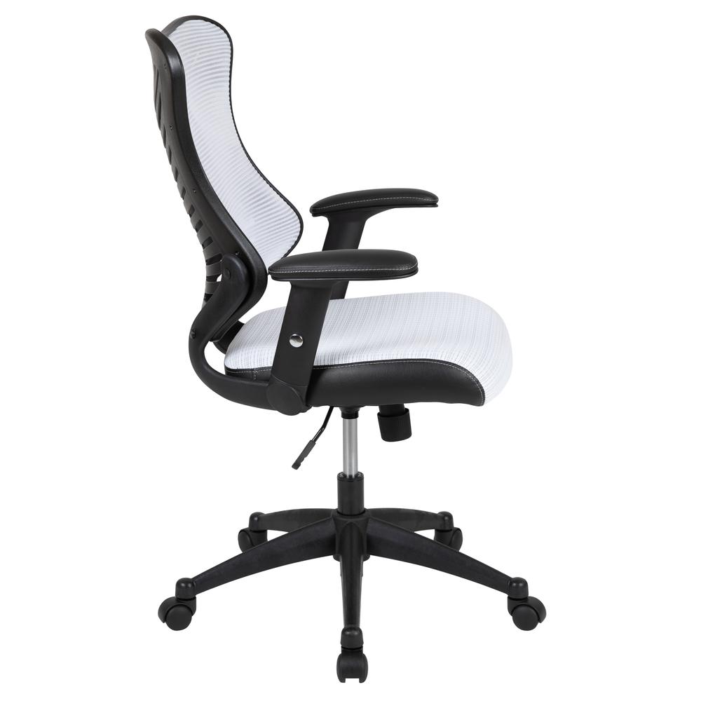 High Back Designer White Mesh Executive Swivel Ergonomic Office Chair with Adjustable Arms. Picture 3