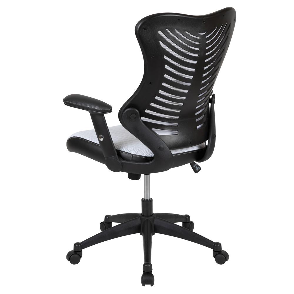 High Back Designer White Mesh Executive Swivel Ergonomic Office Chair with Adjustable Arms. Picture 4