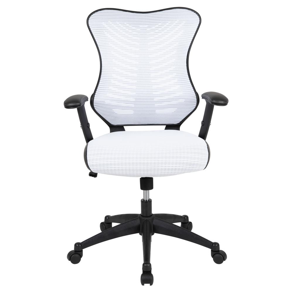 High Back Designer White Mesh Executive Swivel Ergonomic Office Chair with Adjustable Arms. Picture 5