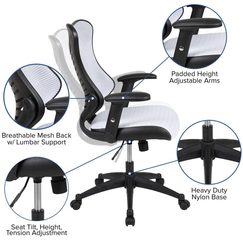 High Back Designer White Mesh Executive Swivel Ergonomic Office Chair with Adjustable Arms. Picture 6