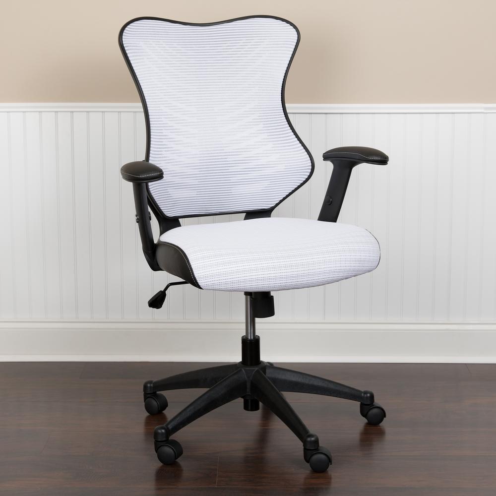 High Back Designer White Mesh Executive Swivel Ergonomic Office Chair with Adjustable Arms. Picture 11