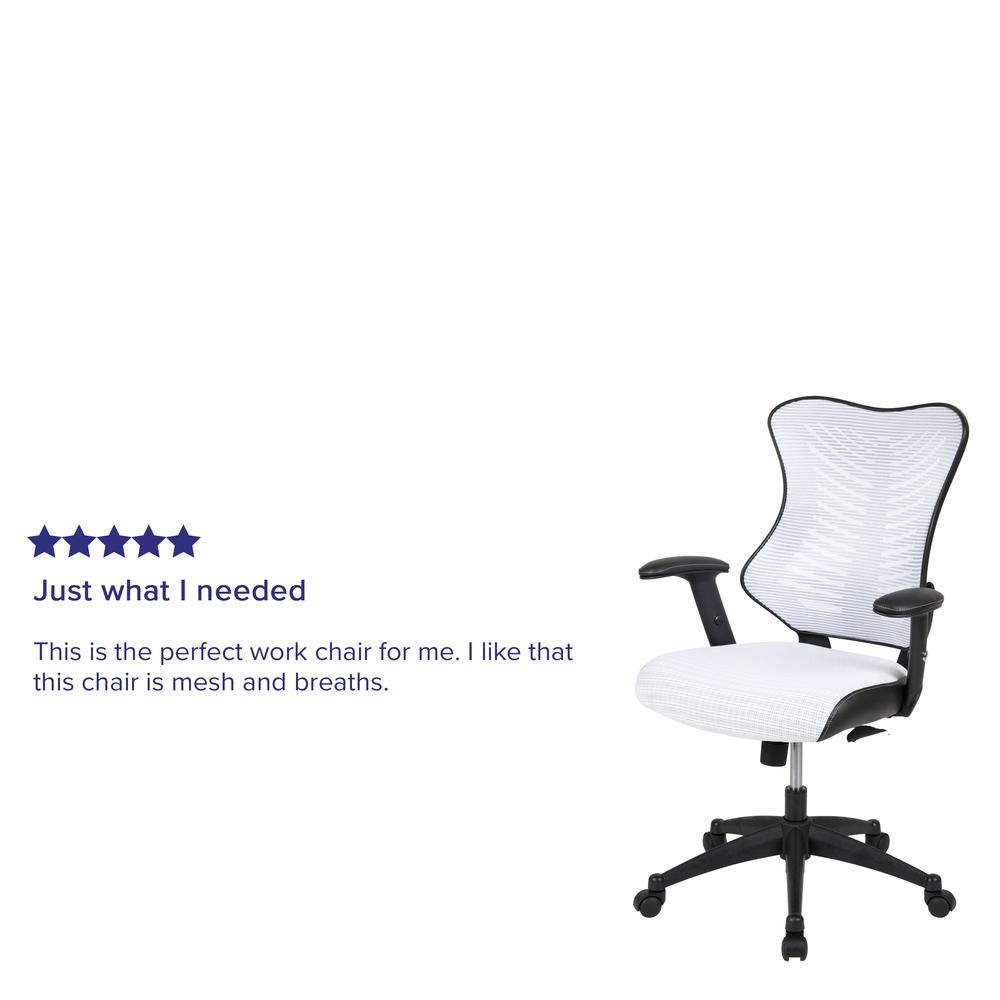 High Back Designer White Mesh Executive Swivel Ergonomic Office Chair with Adjustable Arms. Picture 12