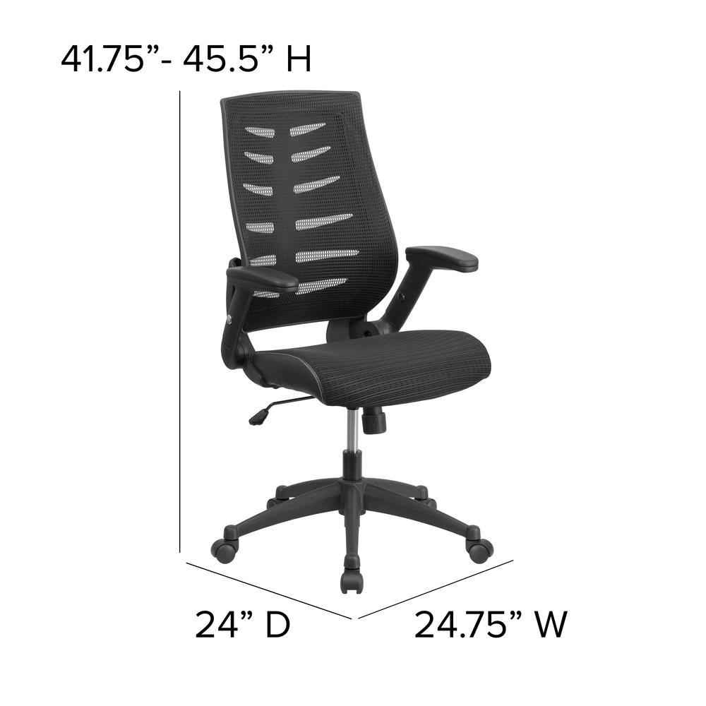 High Back Designer Black Mesh Executive Swivel Ergonomic Office Chair with Height Adjustable Flip-Up Arms. Picture 2