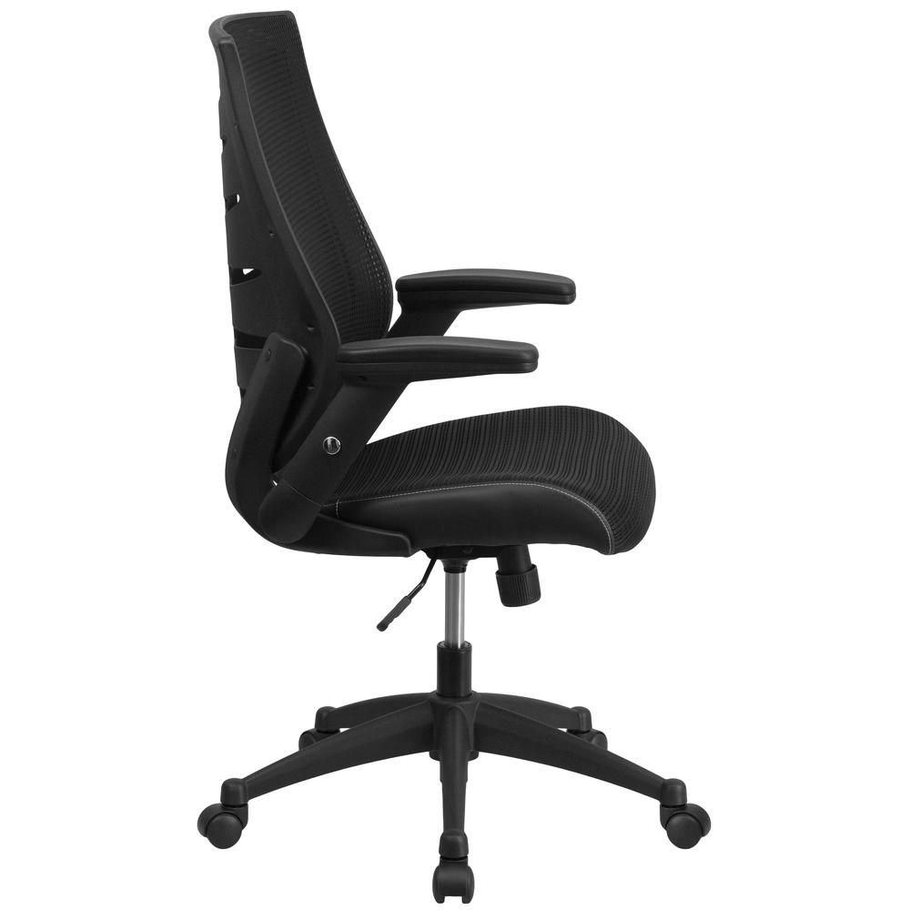 High Back Designer Black Mesh Executive Swivel Ergonomic Office Chair with Height Adjustable Flip-Up Arms. Picture 3
