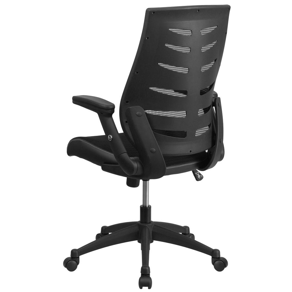 High Back Designer Black Mesh Executive Swivel Ergonomic Office Chair with Height Adjustable Flip-Up Arms. Picture 4
