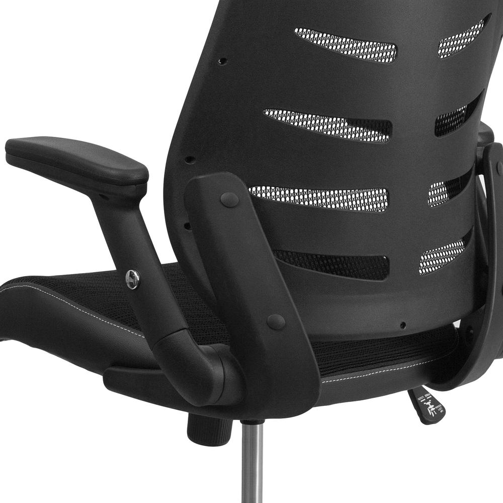 High Back Designer Black Mesh Executive Swivel Ergonomic Office Chair with Height Adjustable Flip-Up Arms. Picture 8