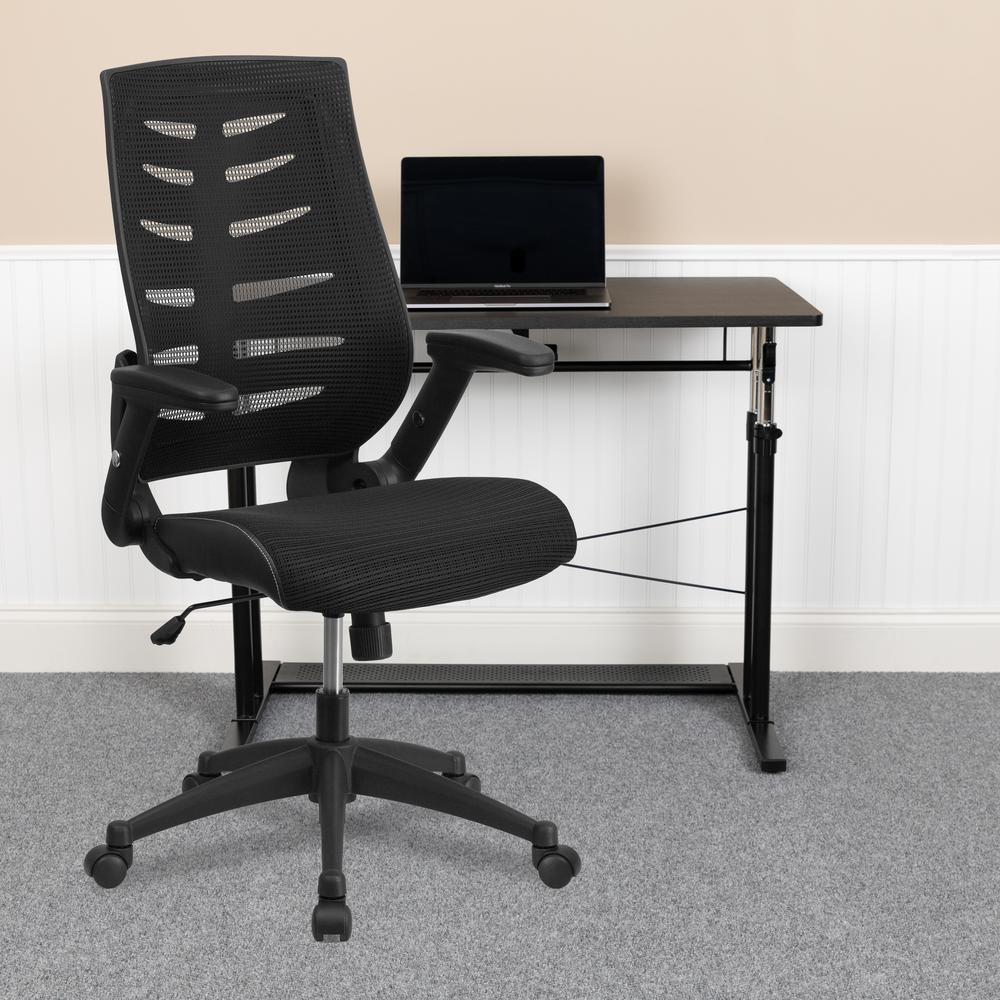High Back Designer Black Mesh Executive Swivel Ergonomic Office Chair with Height Adjustable Flip-Up Arms. Picture 9