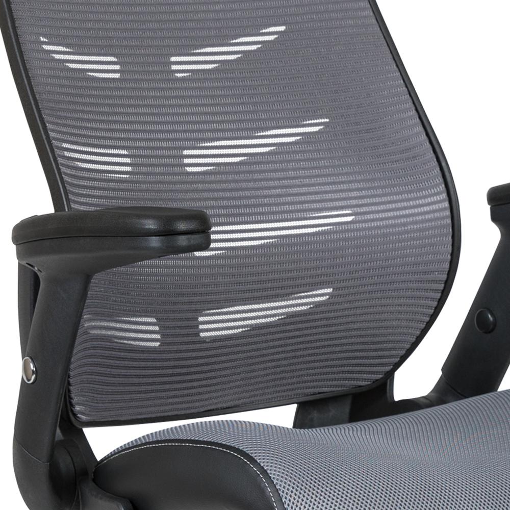 High Back Dark Gray Mesh Spine-Back Ergonomic Drafting Chair with Adjustable Foot Ring and Adjustable Flip-Up Arms. Picture 7