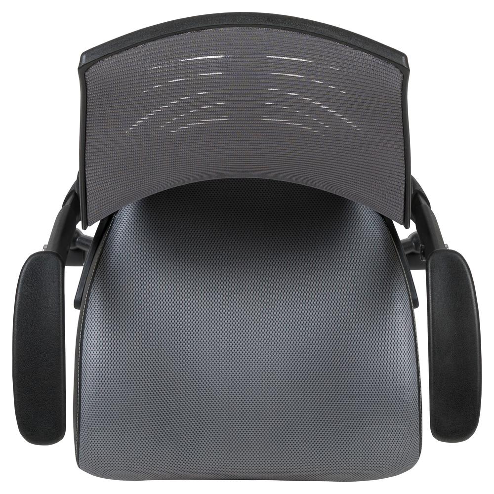 High Back Dark Gray Mesh Spine-Back Ergonomic Drafting Chair with Adjustable Foot Ring and Adjustable Flip-Up Arms. Picture 9