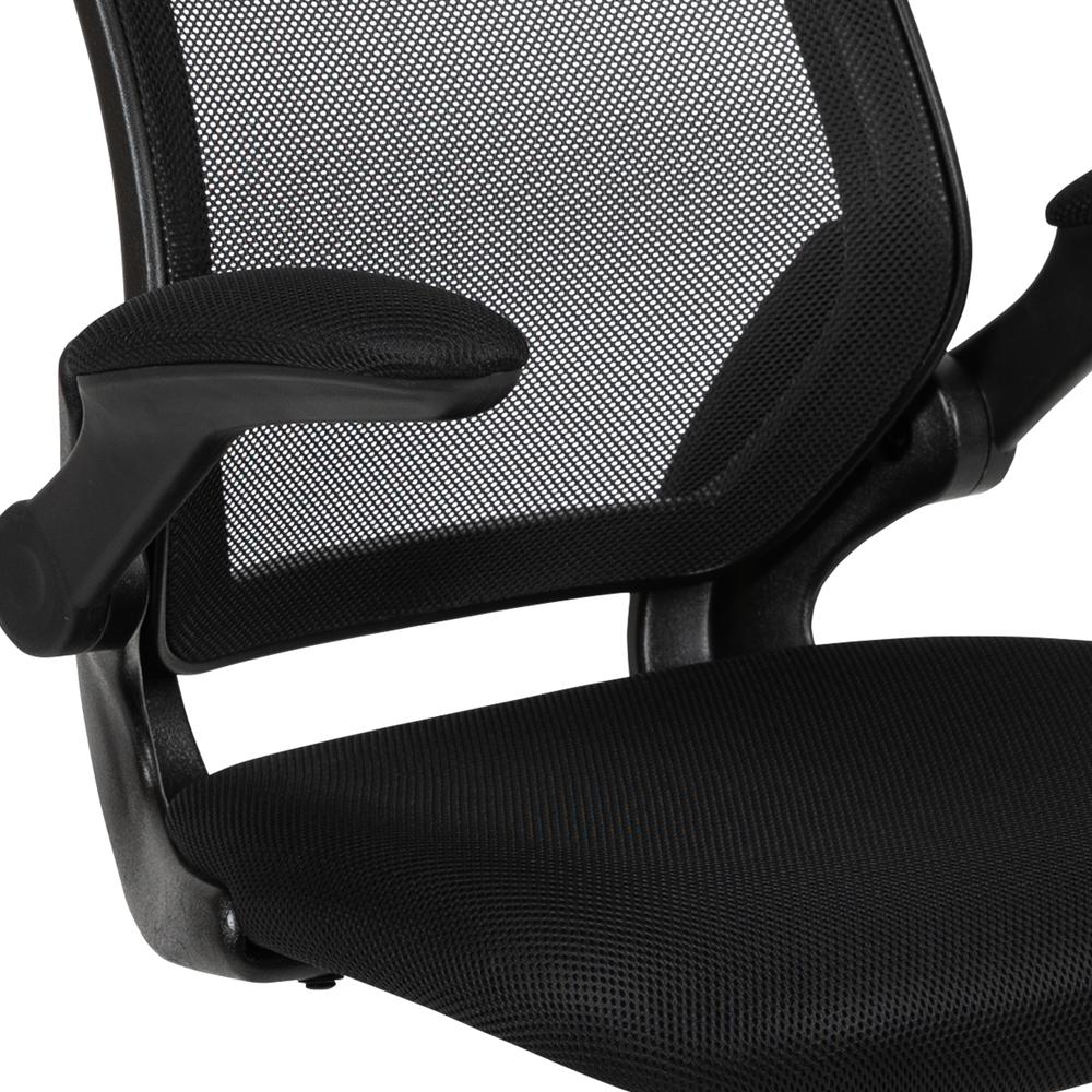 Black Mesh Sled Base Side Reception Chair with Flip-Up Arms. Picture 7