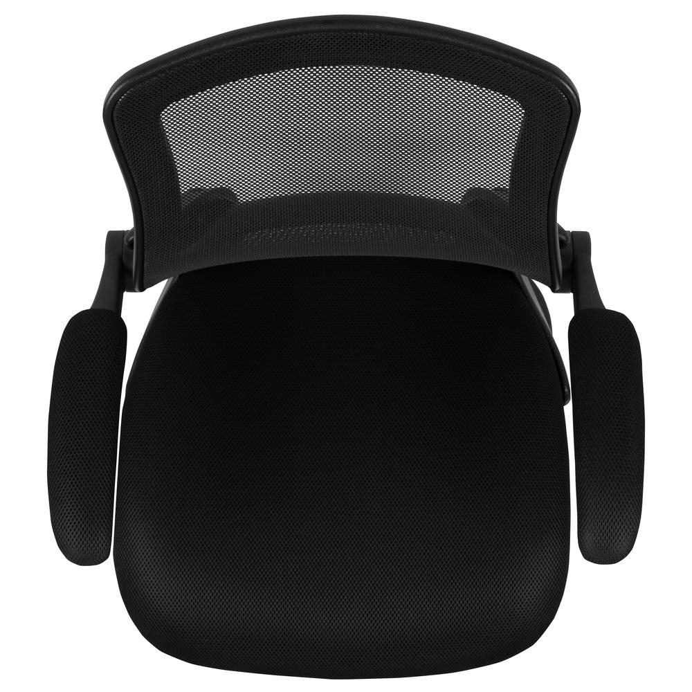 Black Mesh Sled Base Side Reception Chair with Flip-Up Arms. Picture 9