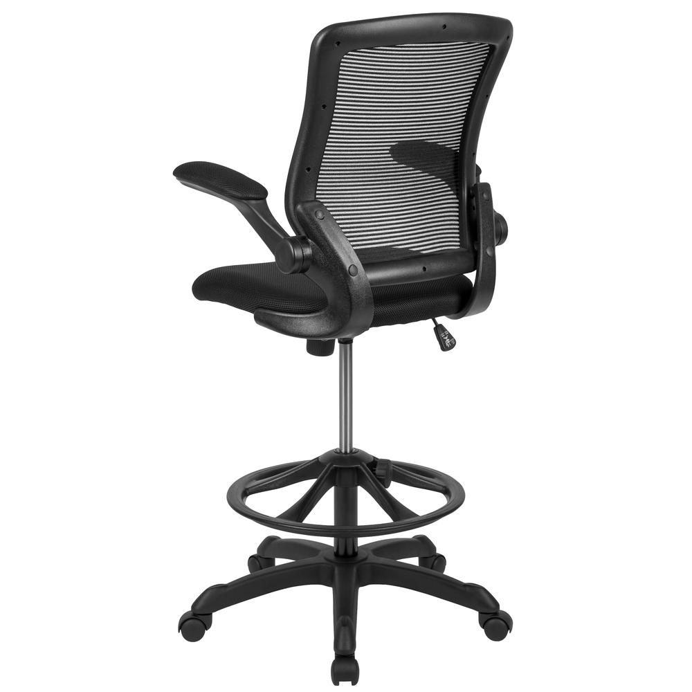 Mid-Back Black Mesh Ergonomic Drafting Chair with Adjustable Foot Ring and Flip-Up Arms. Picture 4