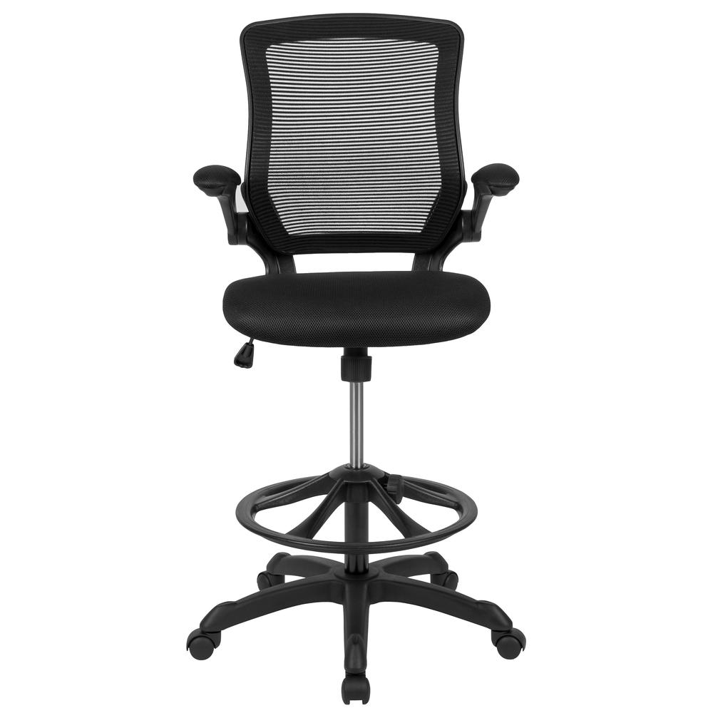 Mid-Back Black Mesh Ergonomic Drafting Chair with Adjustable Foot Ring and Flip-Up Arms. Picture 5