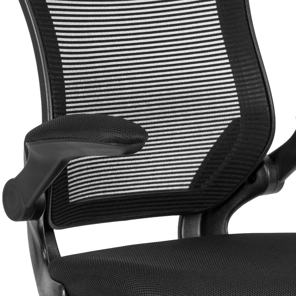 Mid-Back Black Mesh Ergonomic Drafting Chair with Adjustable Foot Ring and Flip-Up Arms. Picture 7
