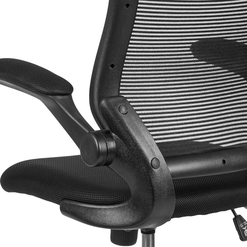 Mid-Back Black Mesh Ergonomic Drafting Chair with Adjustable Foot Ring and Flip-Up Arms. Picture 8