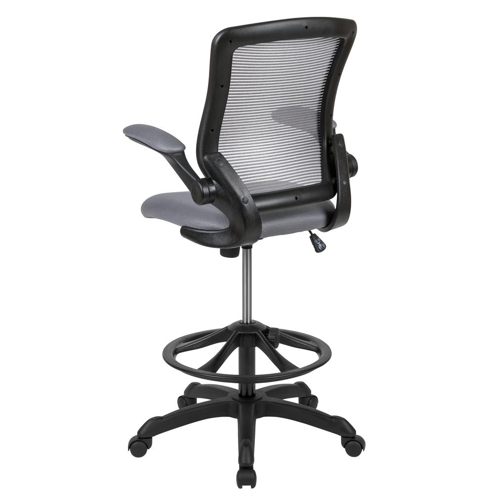 MidBack Dark Gray Mesh Ergonomic Drafting Chair with Adjustable Foot Ring and Flip-Up Arms. Picture 5