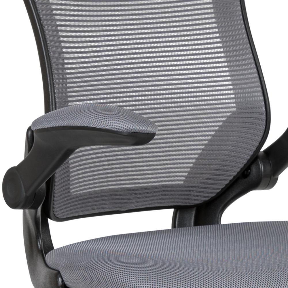 Mid-Back Dark Gray Mesh Ergonomic Drafting Chair with Adjustable Foot Ring and Flip-Up Arms. Picture 7