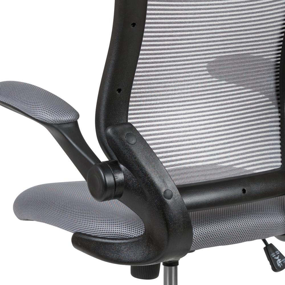 Mid-Back Dark Gray Mesh Ergonomic Drafting Chair with Adjustable Foot Ring and Flip-Up Arms. Picture 8